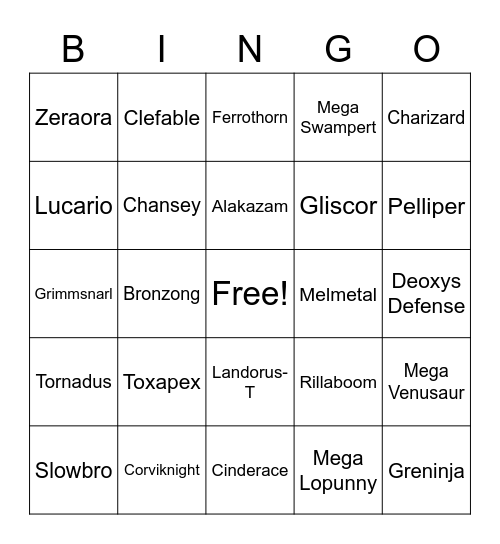 Pokemon Bingo Card