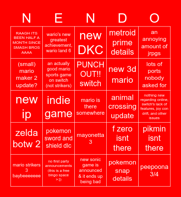 nintendo direct bingo Card