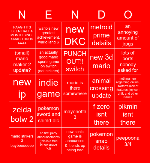 nintendo direct bingo Card