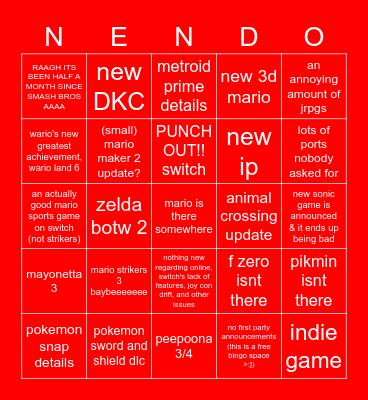 nintendo direct bingo Card