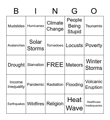 2020 Apocalypse Bingo! Bingo Card