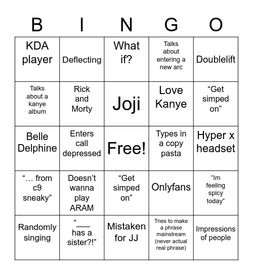 Zack Bingo Card