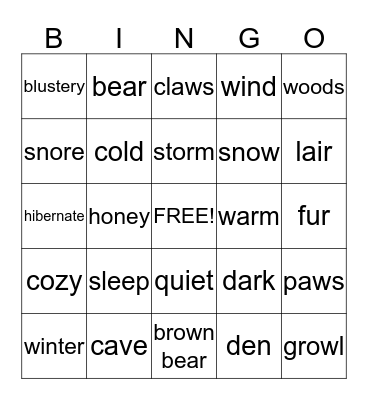 Winter Bear Bingo Card