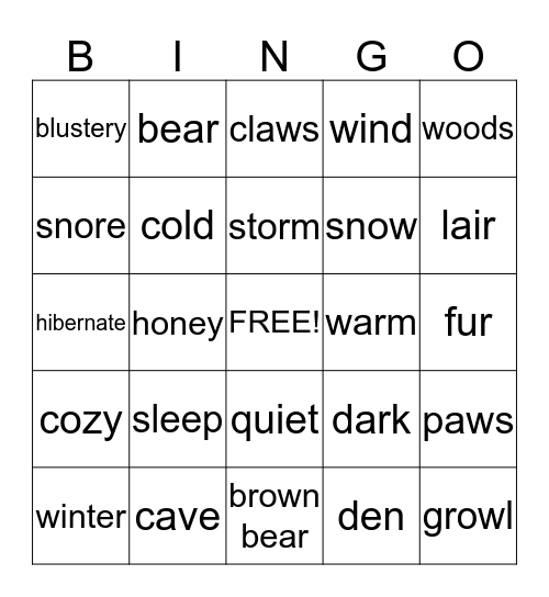 Winter Bear Bingo Card