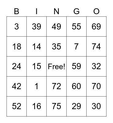 Tina's Card Bingo Card