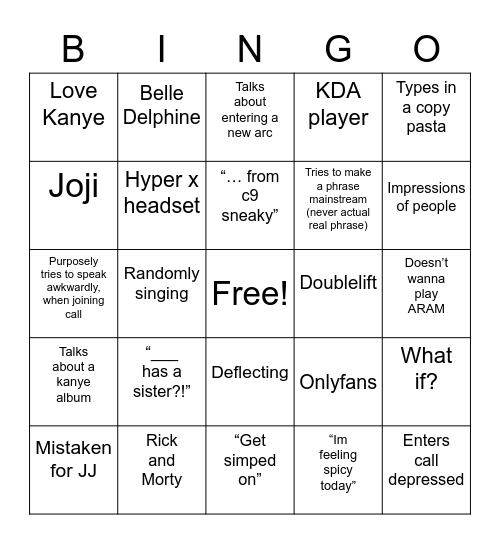 Zack Bingo Card
