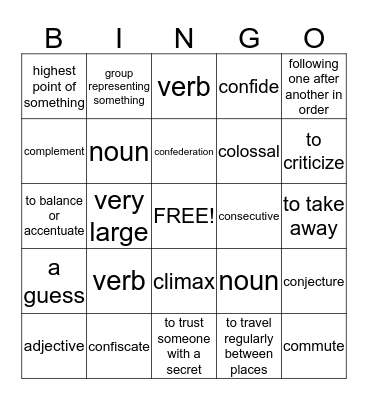 Vocab #8 Bingo Card