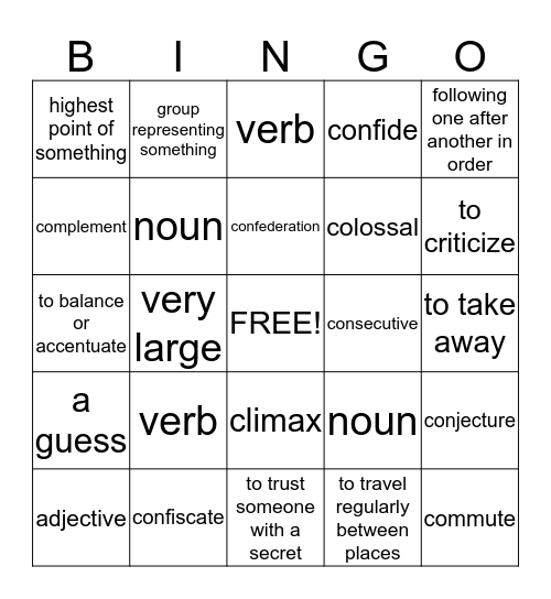 Vocab #8 Bingo Card