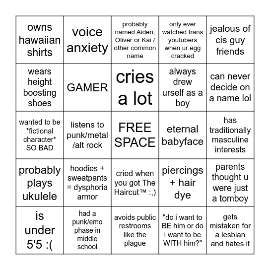 FTM / Transmasc Bingo Card