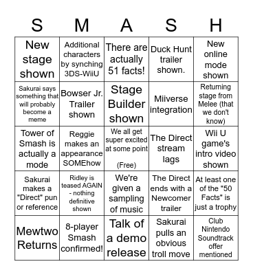 SM4SH WIIU DIRECT BINGO Card