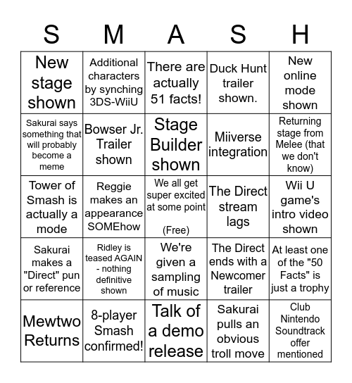 SM4SH WIIU DIRECT BINGO Card