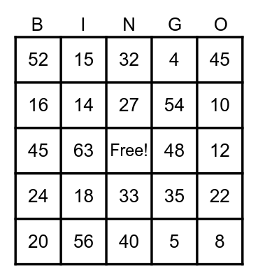Multiplication Bingo Card