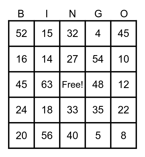 Multiplication Bingo Card