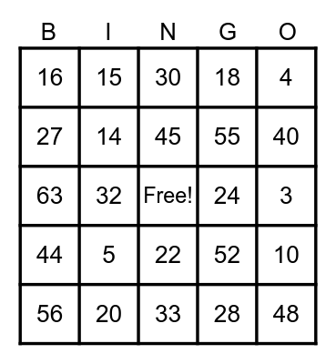 Multiplication Bingo Card