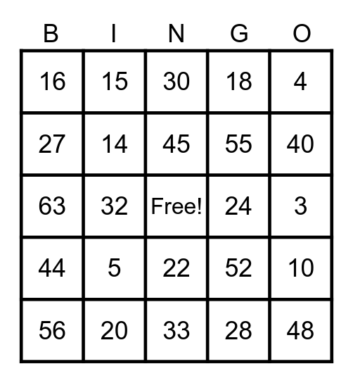 Multiplication Bingo Card
