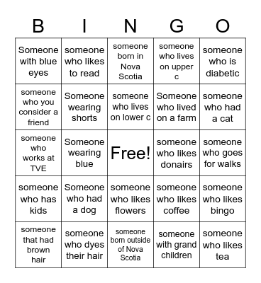 social bingo Card