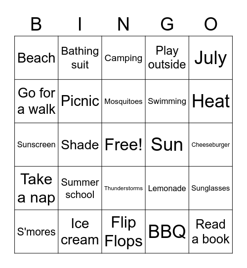 Summer Bingo! Bingo Card