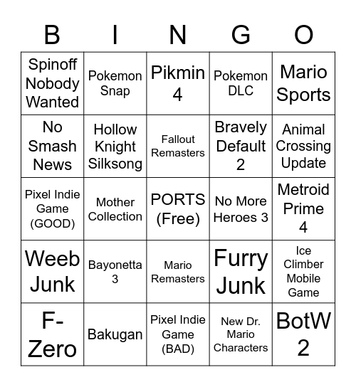 NINTENDO DIRECT BINGO Card