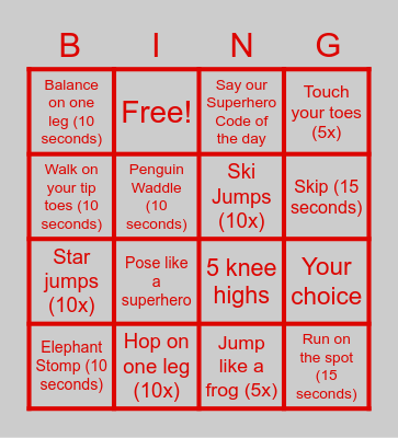 Superheroes Bingo Card