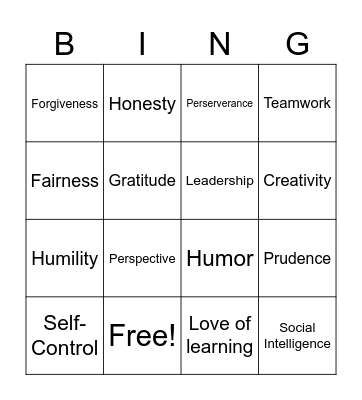 PATH Strengths Bingo Card