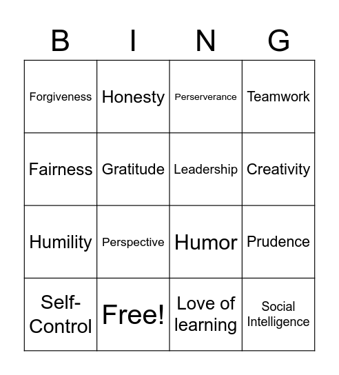 PATH Strengths Bingo Card