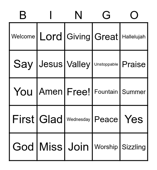 Summer Sizzling Services Bingo Card
