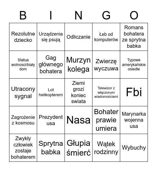 Ameryka ratuje świat Bingo Card