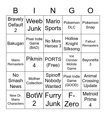 NINTENDO DIRECT BINGO Card