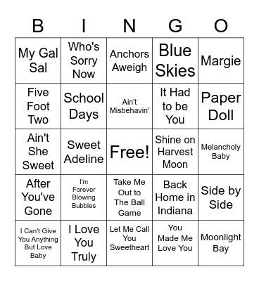 Musical Bingo Card