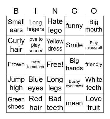 Descriptions Bingo Card