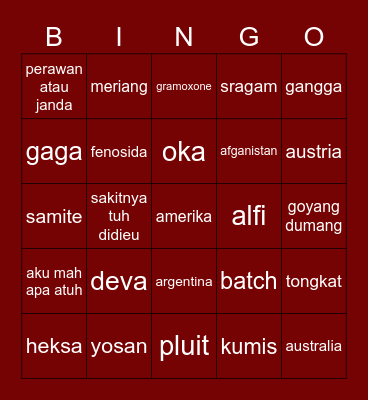 Untitled Bingo Card