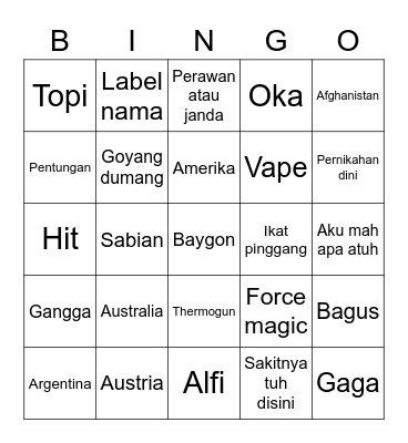 Untitled Bingo Card