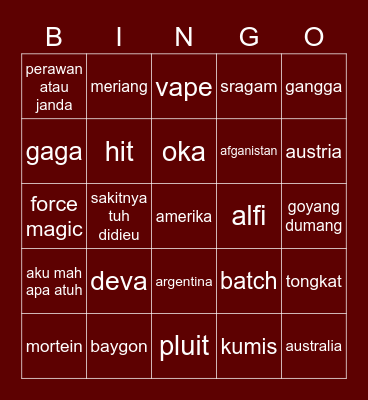 Untitled Bingo Card