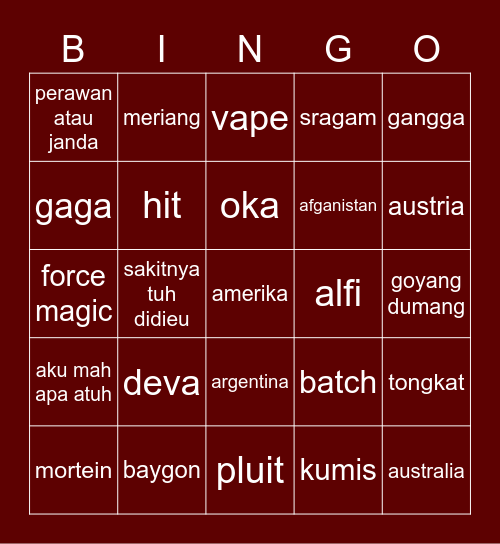 Untitled Bingo Card