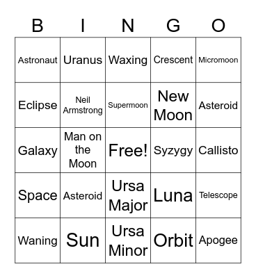 Solar System Bingo Card