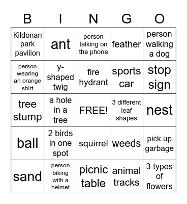 Family Scavenger Hunt Bingo Card