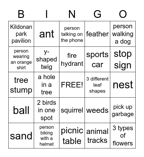 Family Scavenger Hunt Bingo Card