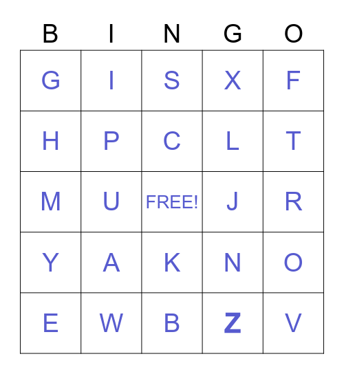 SAM ABC Bingo Card
