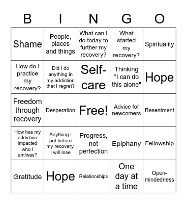 R2R Recovery Bingo Card