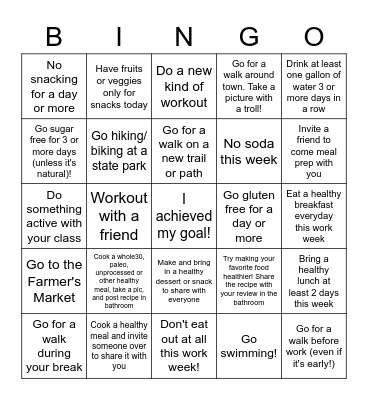 Hearts and Hands gets Healthy (#1) Bingo Card