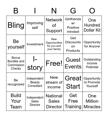 Mary Kay Bingo Card