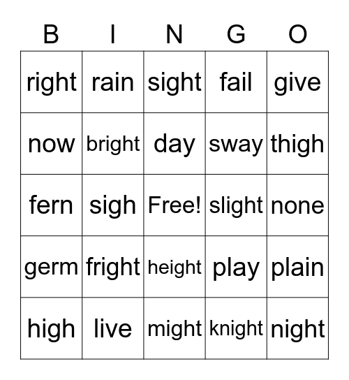 OG Lesson #43 (-igh) Bingo Card
