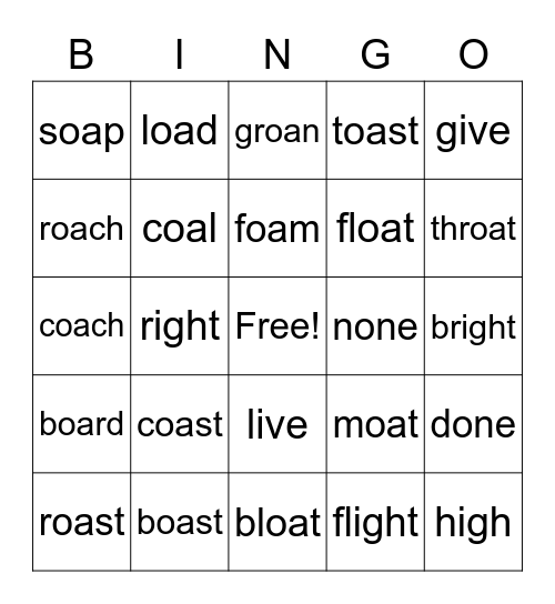 OG Lesson #44 (-oa) Bingo Card