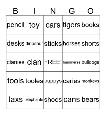 Singular and Possesive Pronouns Bingo Card