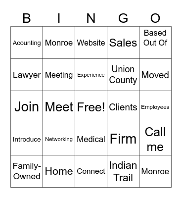 Networking Bingo Card
