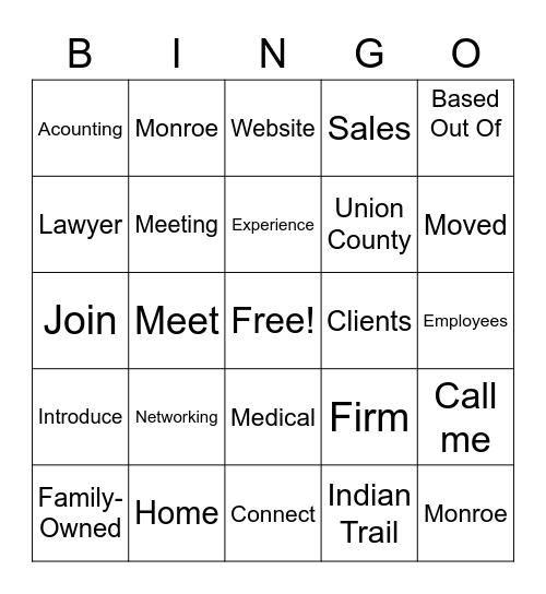 Networking Bingo Card