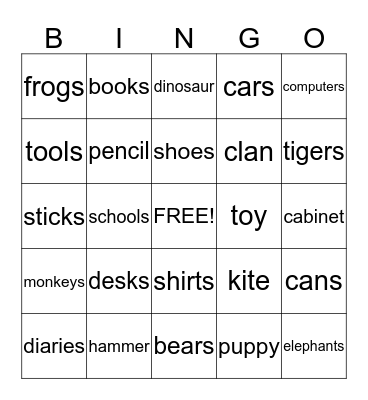 Singular and Possesive Pronouns Bingo Card