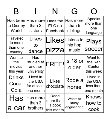 ESL Bingo Card