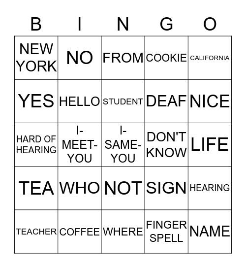LEARNING ASL - UNIT 1 Bingo Card