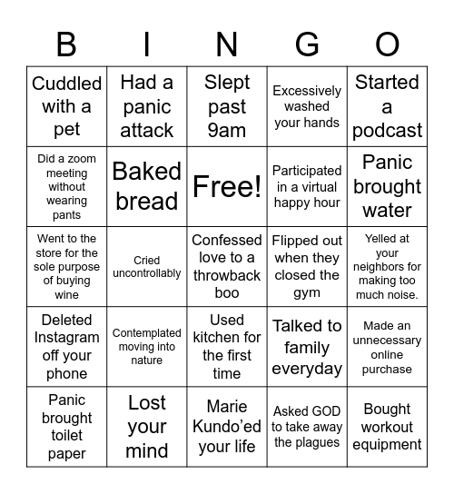 Madz + Rasheda Quarantine Bingo Card